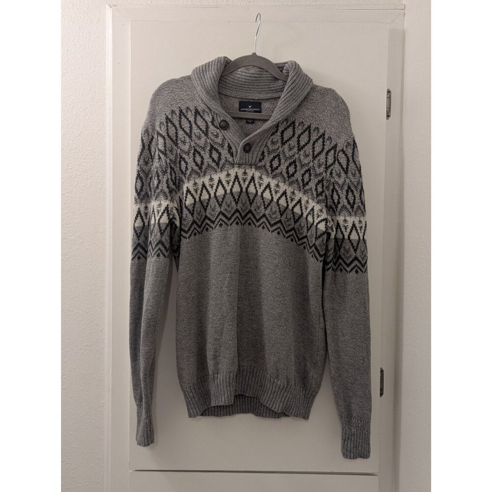 NWOT American Eagle Outfitters Gray Fair Isle Knit Sweater Size Medium